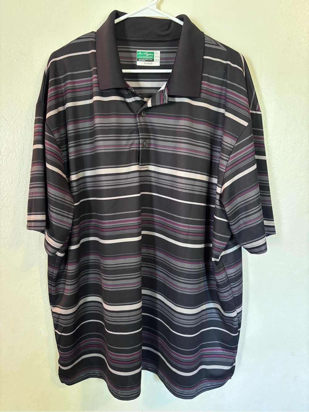 Men's Ben Hogan Stripe Polo Shirt with Purple Accents 3XL